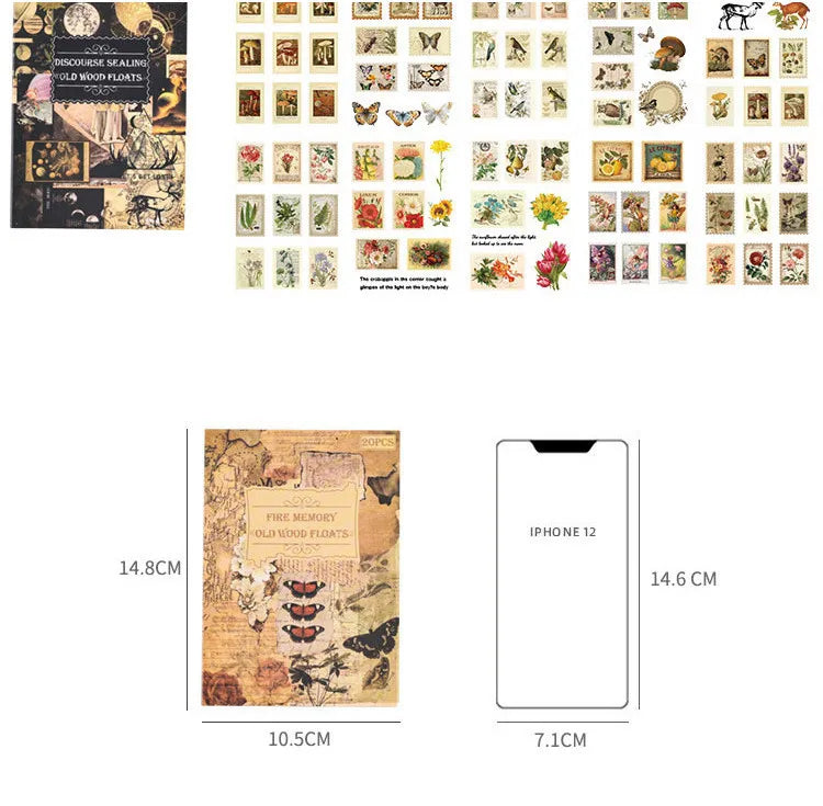 20 Sheets Vintage Scrapbooking Stickers, PET Material, Creative DIY Journal Collage, Journaling Supplies
