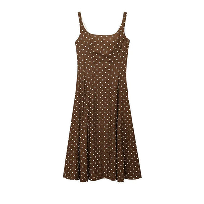 Elegant Women’s Polka Dot Maxi Dress – Chic Sleeveless Round Neck High Waist Slim Fit Vestido for Party & Street, 2025 New