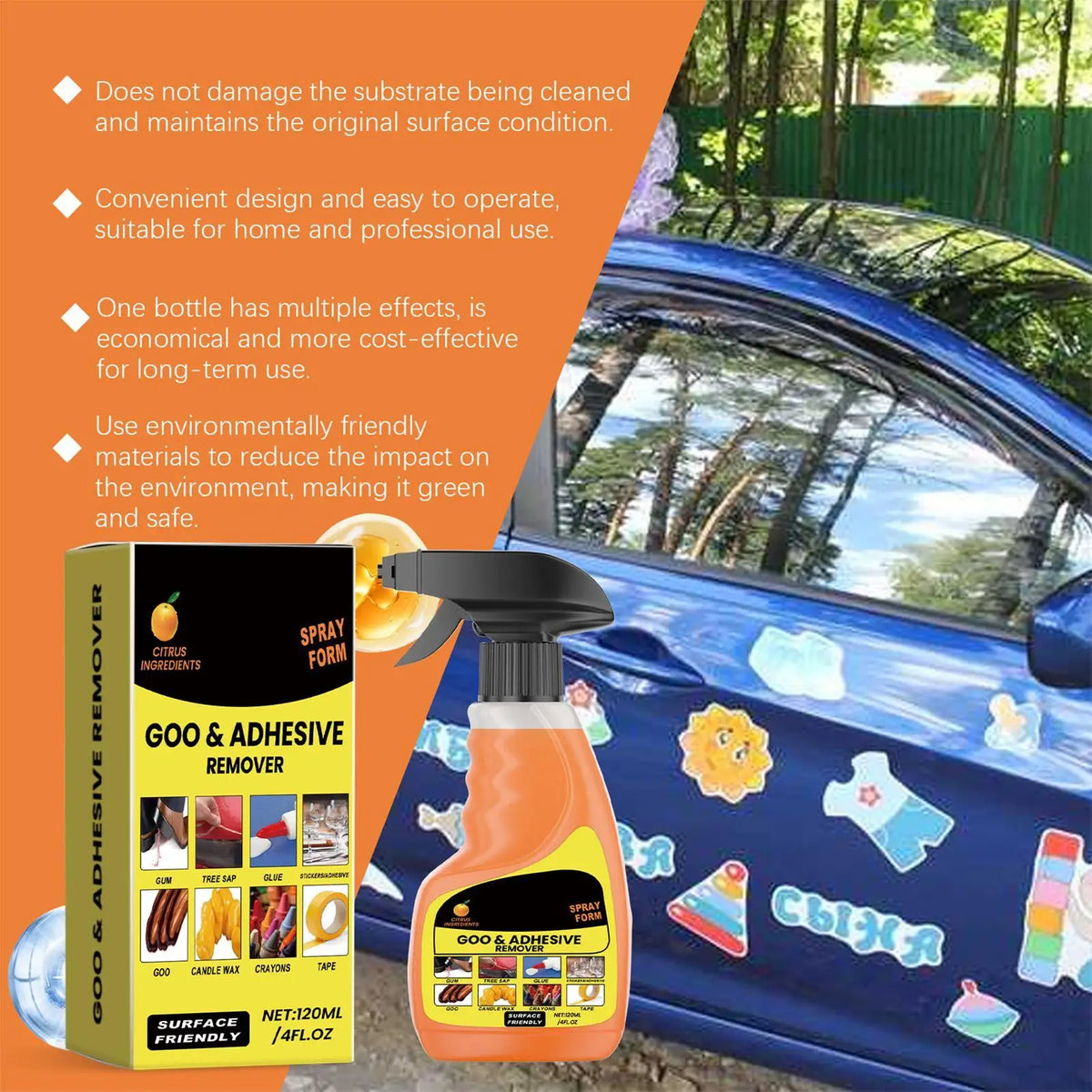120ml Adhesive and Sticker Remover Spray - Multifunctional Glue Cleaner for Double-Sided Tape and Sticky Residue