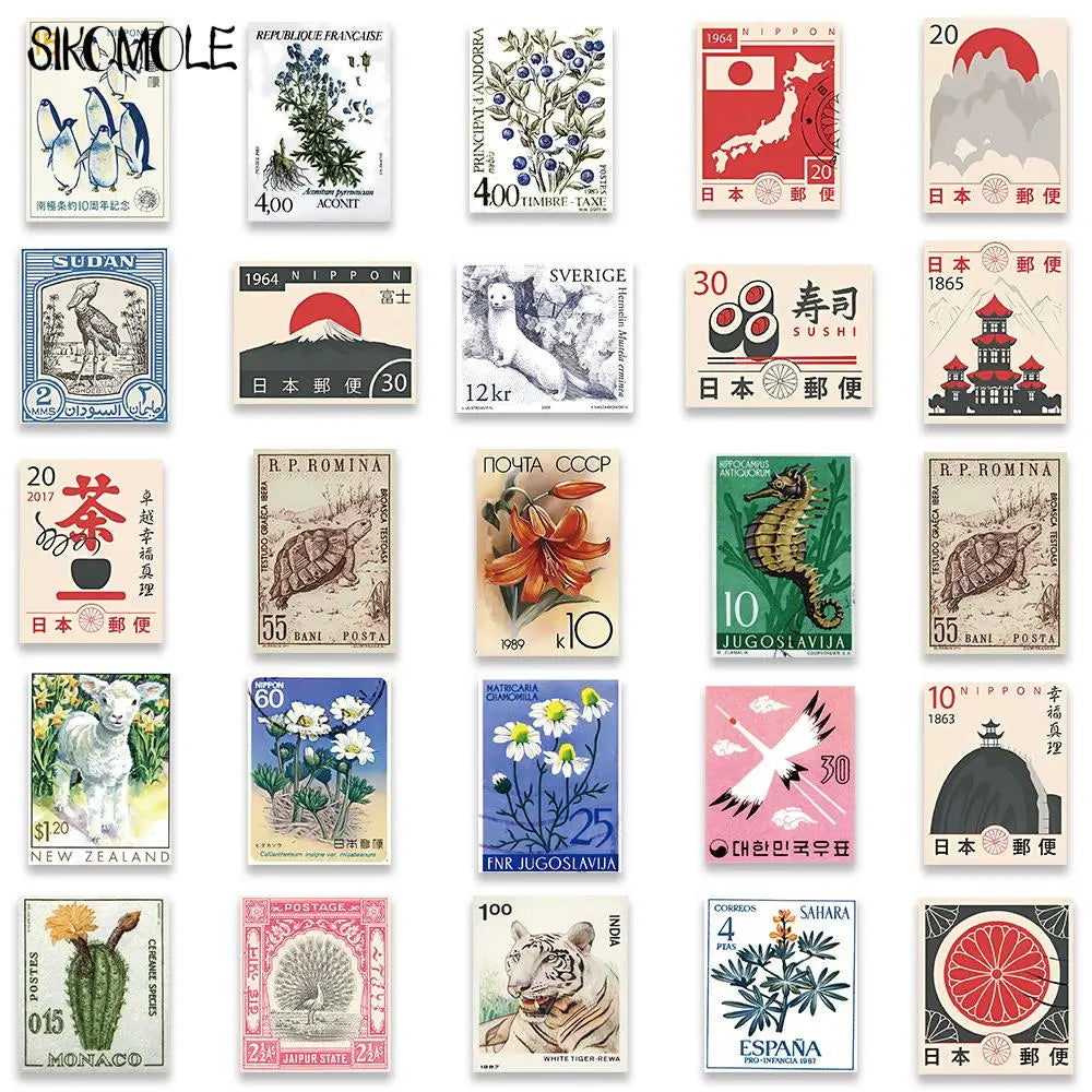 Retro Cartoon Art Sticker Pack - 10/30/50PCS Japanese Style DIY Decals for Luggage, Laptop & Creative Decor
