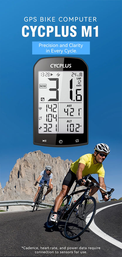 CYCPLUS M1 GPS Bicycle Computer - Bluetooth 5.0 & ANT+ Cycling Speedometer | Speed Meter Compatible with Garmin Zwift | Bike Accessories