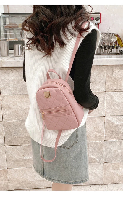 2024 K-Style Quilted Embroidered Small School Backpack for Girls - Western-Inspired Ladies' Bag