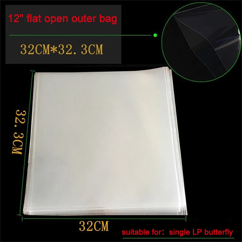 50PCS OPP Gel Vinyl Record Protective Sleeves – Self-Adhesive LP Storage Bags for Turntable, 32.3cm x 32cm