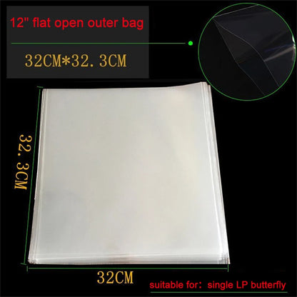 50PCS OPP Gel Vinyl Record Protective Sleeves – Self-Adhesive LP Storage Bags for Turntable, 32.3cm x 32cm