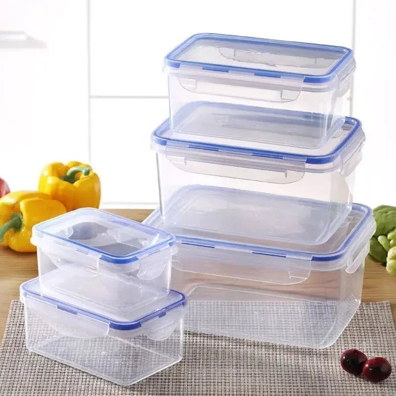 Rectangular Refrigerator Storage Box with Lid – Plastic Crisper & Microwave-Safe Lunch Box