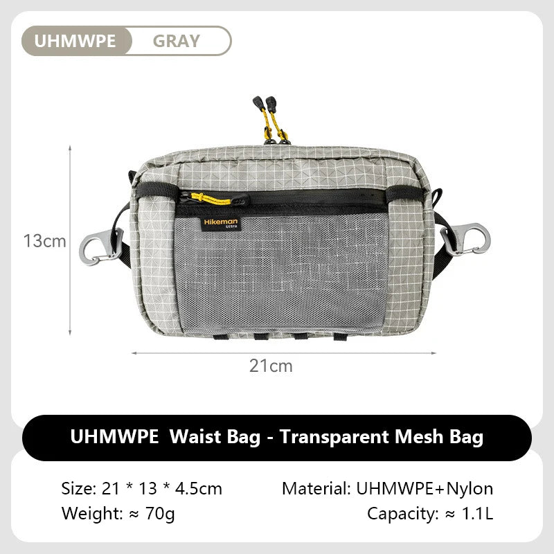 Dyneema Fiber Waist Pack - 1.1L Ultralight Waterproof Multi-Pocket Bag for Cycling, Running, Hiking & Camping