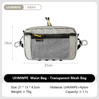 Dyneema Fiber Waist Pack - 1.1L Ultralight Waterproof Multi-Pocket Bag for Cycling, Running, Hiking & Camping