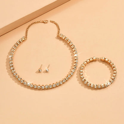 Women's Minimalist Jewelry Set - 4-Piece Necklace, Earrings & Bracelet Party Accessory Collection