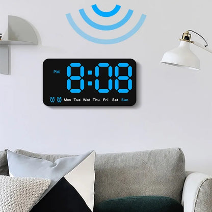 Voice Control Large Digital Wall Clock – LED Display with Temperature, Date, Week, DST, Snooze, Dual Alarm, 12/24H, Wall-Mounted or Table Use