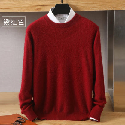 Men's Pure Mink Cashmere Sweater - Luxury O-Neck Long Sleeve Knit Pullover For Autumn & Winter Fashion