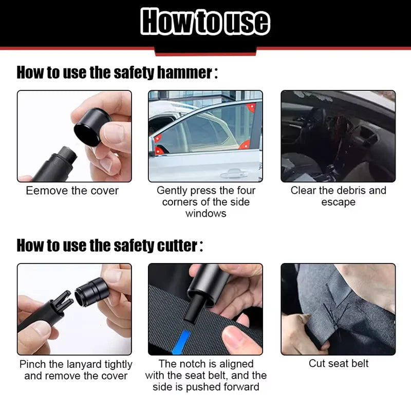 Car Escape Tool 2-in-1 – Window Breaker & Seatbelt Cutter Life-Saving Safety Hammer for Emergencies