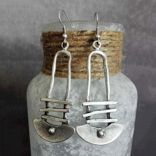 Vintage Ethnic Antique Metal Drop Earrings – Hollow Handmade Punk Statement Dangle Earrings for Women Jewelry