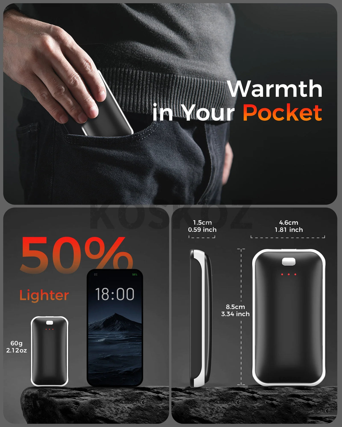 Rechargeable Hand Warmers 2-Pack - Slim USB-C Pocket Heaters with 3 Adjustable Heat Settings for Camping & Outdoor Use