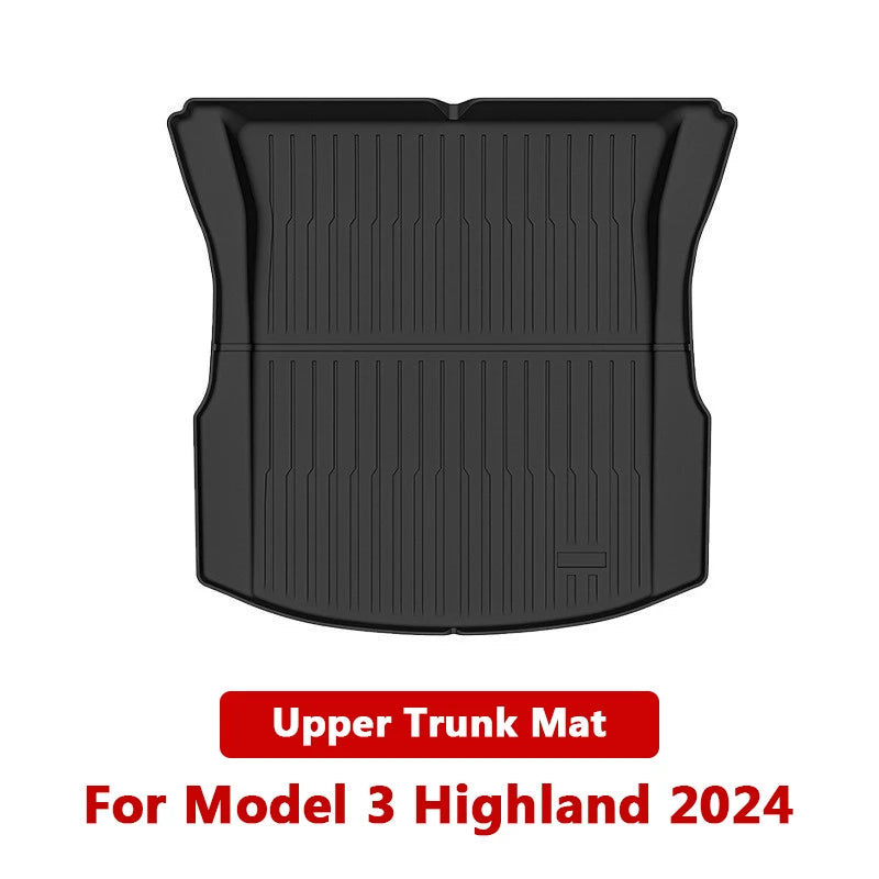 Tesla Model 3 Highland 2024 TPE Trunk Mats – Waterproof Front & Rear Layered Carpet Pads