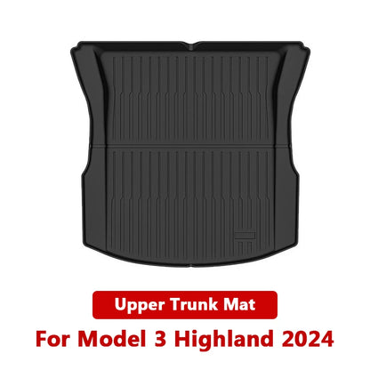 Tesla Model 3 Highland 2024 TPE Trunk Mats – Waterproof Front & Rear Layered Carpet Pads