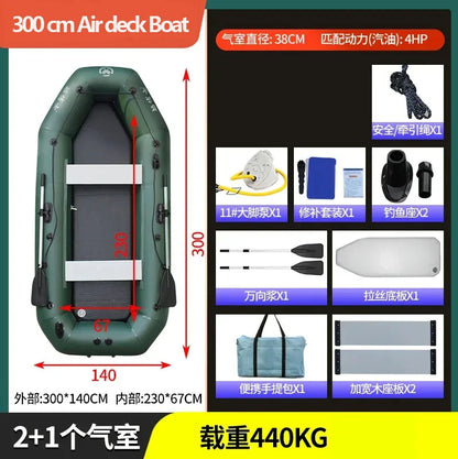 1.75–3.6m Inflatable PVC Fishing Kayak Boat – Air Deck Raft Rubber Dinghy with Clip Net, Portable Fishing Watercraft