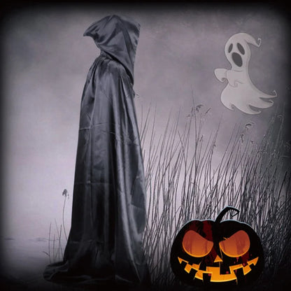Unisex Halloween Hooded Black Cloak Witch Robe Long Cape Cosplay Costume Party Prop