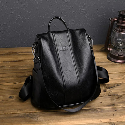 Anti-Theft Leather Backpack for Women - Vintage Shoulder Bag, High Capacity Travel and School Backpack, Mochila Feminina