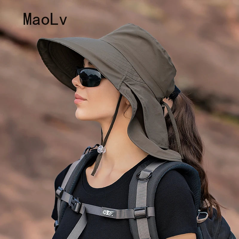 Stay Stylish and Protected: Women's Summer UV Anti-Neck Protection Sun Visor - Wide Brim Shawl Sunscreen Cap for Fishing, Hiking, and Outdoor Adventures