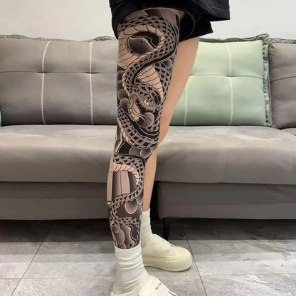 Full Leg Tattoo Socks - Sun-Proof Elastic Stockings for Cycling, Fishing & Casual Wear