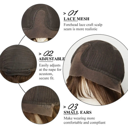 Brown Blonde Mixed Ombre Lace Front Wig – Short Wavy Bob Golden Blonde Remy Human Hair for White Women Daily Use