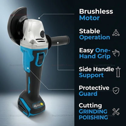 Cordless Brushless Angle Grinder - Electric Power Tool for Cutting & Polishing Metal, Stone & Wood