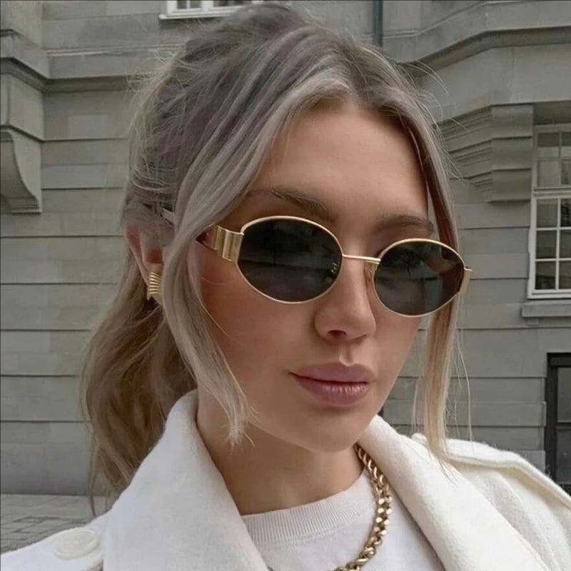 4PCS Oval Metal Fashion Sunglasses - Small Round Personality Beach Eyewear Accessories for Women