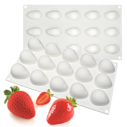 15-Hole Strawberry Silicone Mold – 3D Baking Tray for Mousse, Chocolate, Fruit Cakes & Kitchen Decoration Tools