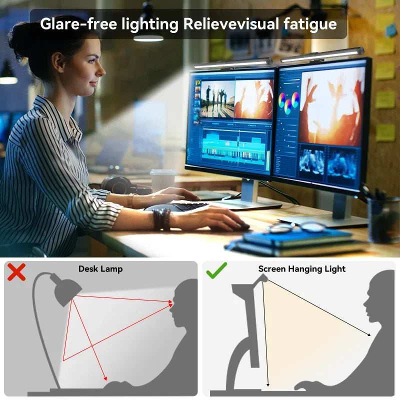 LED Monitor Light Bar, RGB Computer Screen Hanging Light, Atmosphere Table Lamp for Work, Study, Reading & Gaming, 44cm Dimming Lighting