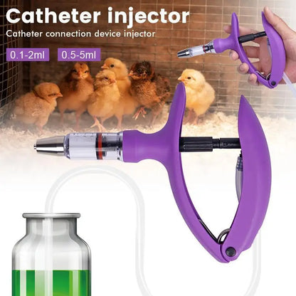 2ml/5ml Veterinary Animal Syringe - Continuous Injector with 10 Needles for Cats, Chickens, Sheep, Farm Use