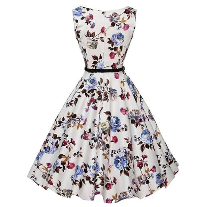 Women’s Summer Floral Vintage Swing Dress – Retro Rockabilly Casual Floral Midi Vestido for Everyday & Vacation Wear