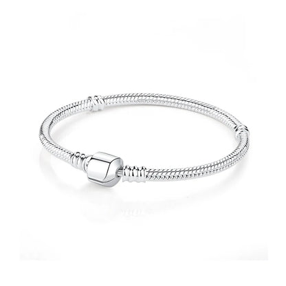 925 Sterling Silver Love Heart Charm Bracelet – Rose Gold Snake Chain Bangle for Women | DIY Luxury Bead Jewelry Accessories