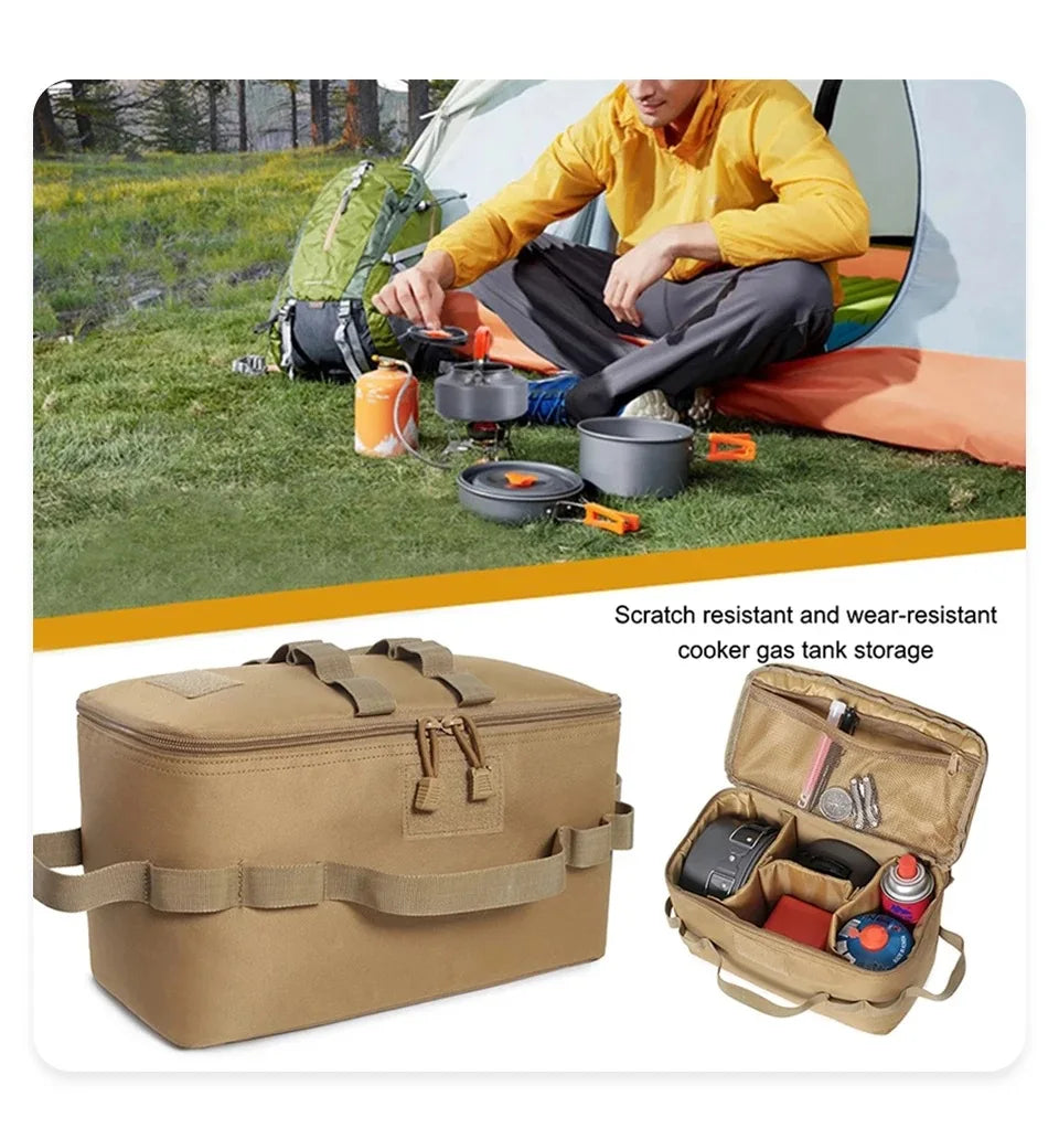Outdoor Camping Gas Tank & Tool Storage Bag – Large Capacity Bag for Gas Canister, Ground Nails, and Cookware