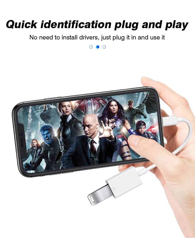 8-Pin to USB 3.0 OTG Adapter Cable – For iPhone 14/13/12/11/XR/XS/8/7 & iPad iOS 13+, Supports Mouse, Camera & Card Reader