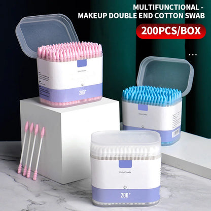 200-Piece Double-Ended Cotton Swabs - Soft Cleaning & Makeup Removal Applicators for Personal Care
