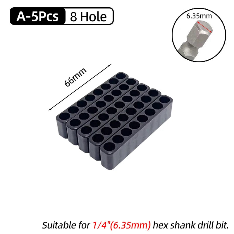 5-Piece Hex Shank Screwdriver Bit Holder Set - Plastic Storage Stand for 6/8/10/12/15 Hole Drill Bits