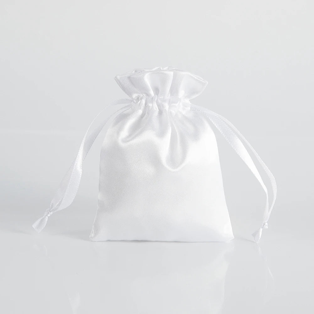 100PCS Silk Satin Jewelry Gift Bags – Drawstring Pouches for Necklace, Bracelet & Earrings, Wedding Party Favor & Christmas Gift Packaging, Custom Logo Ready