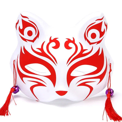 Hand-Painted Fox Mask –  Anime-Inspired Half-Face Cosplay Mask for Raves, Festivals, Masquerade Parties & Costumes