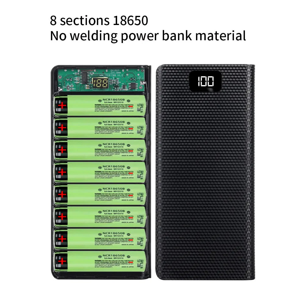 8x18650 Power Bank Battery Case - Dual USB & Type-C Charging Shell for DIY Portable Charger Projects