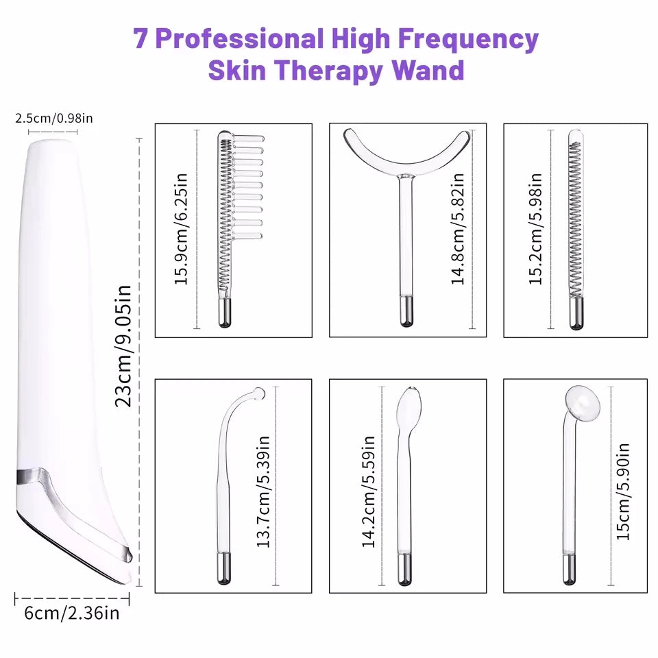 6-in-1 High Frequency Facial Machine — Touch Panel Electrotherapy Wand for Hair, Face, Acne & Skin Care Treatment
