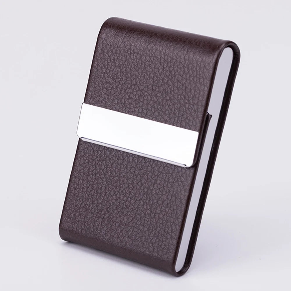 Slim PU Leather Business Card Holder Case – Metal Pocket Holder with Magnetic Closure for Name Cards