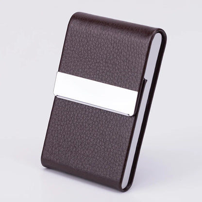 Slim PU Leather Business Card Holder Case – Metal Pocket Holder with Magnetic Closure for Name Cards