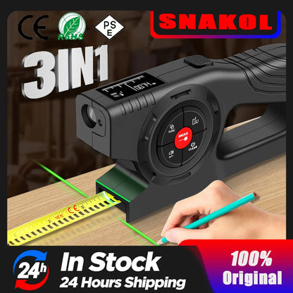 3-in-1 120M Laser Rangefinder Tape Measure – LCD Backlight Digital Distance Meter Ruler for Construction & Building Measurement