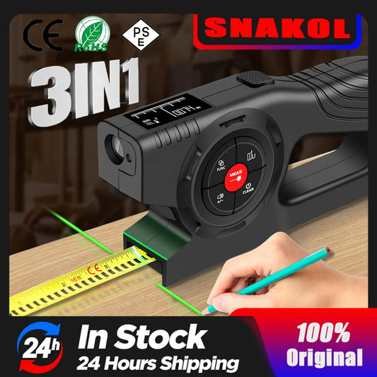 3-in-1 120M Laser Rangefinder Tape Measure – LCD Backlight Digital Distance Meter Ruler for Construction & Building Measurement