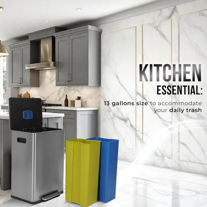 60L / 16G Dual Compartment Kitchen Trash Can – Hands-Free Step Bin with Soft-Close Lid