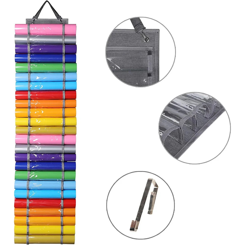 Vinyl Storage Organizer – Hanging Craft Vinyl Roll Holder with 48 Compartments for Easy Storage