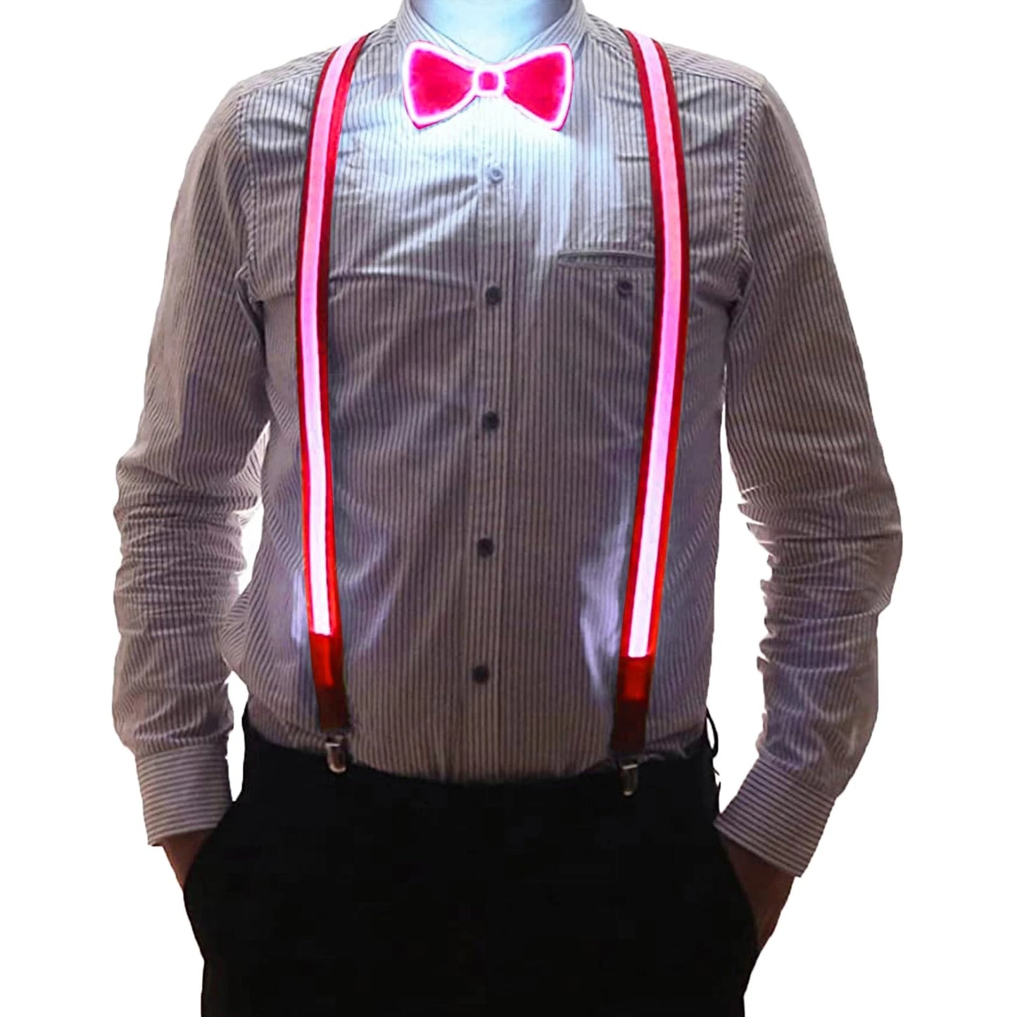 LED Light-Up Suspenders & Bow Tie Set: Adjustable Elastic Pants Suspender for Men & Women - Perfect for Music Festivals & Costume Parties