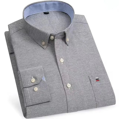 Men’s Checkered Oxford Shirt - Long Sleeve Cotton Button Down Gingham Top with Single Pocket 6XL-7XL