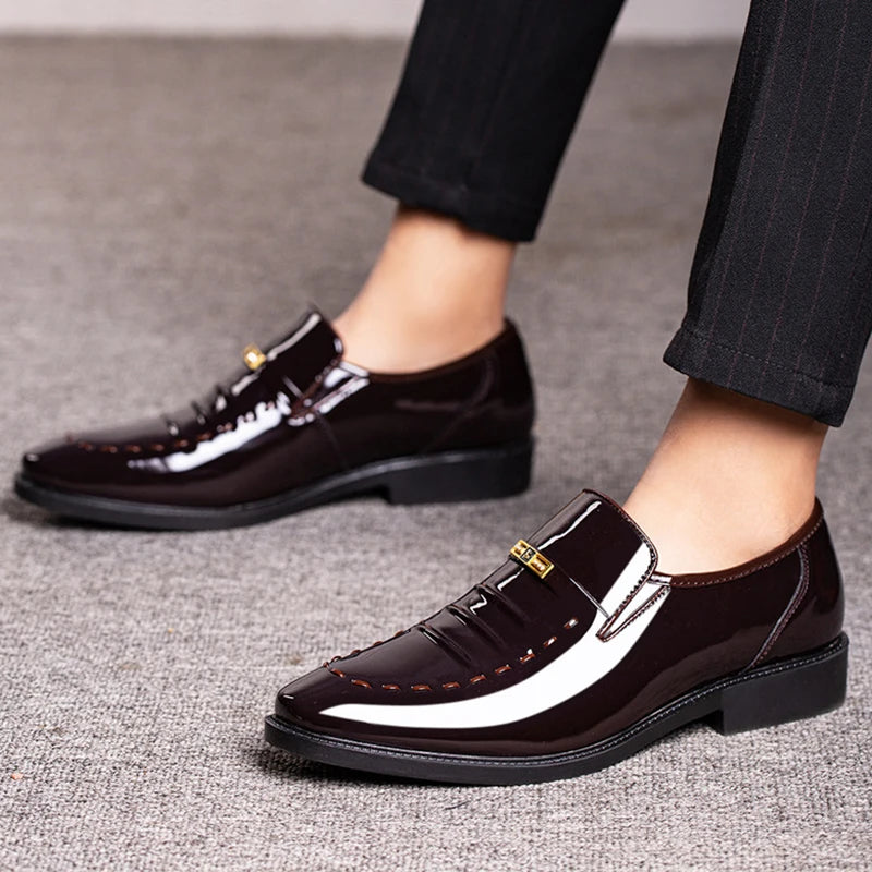 Men’s Patent Leather Oxford Shoes - Classic Slip-On Business, Wedding, Party and Office Dress Shoes Plus Size
