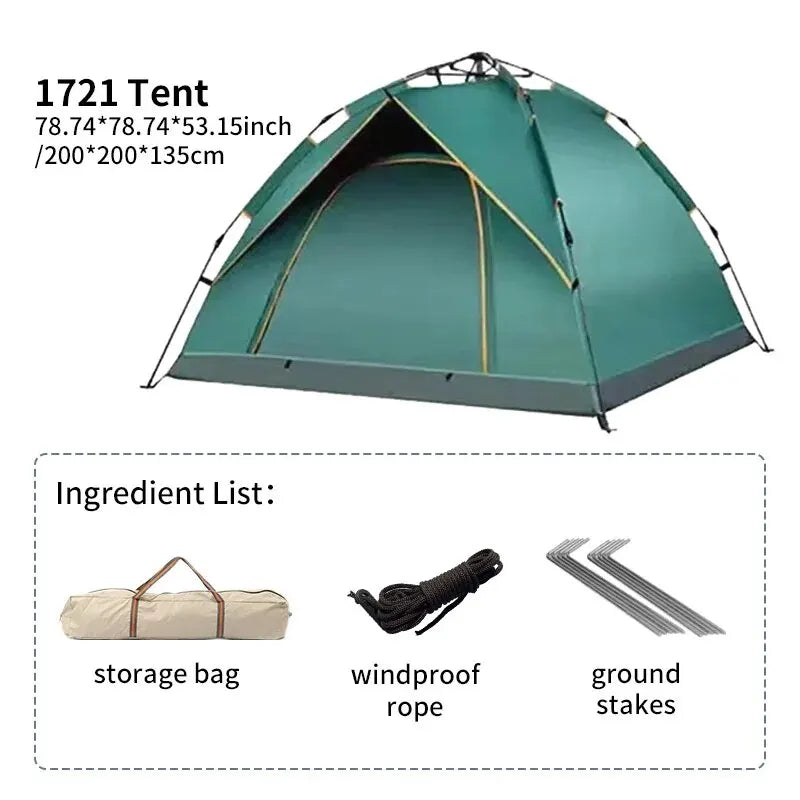 Outdoor Folding Tent – Fully Automatic Quick Open, 3-4 Person Self-Driving Camping Tent, Rain & Sun Proof, Portable